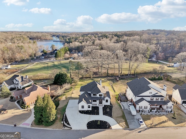 bird's eye view featuring a water view