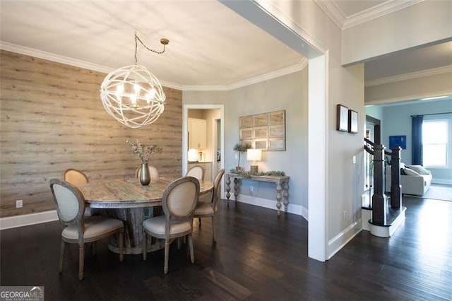 dining room with baseboards, dark wood finished floors, and a notable chandelier