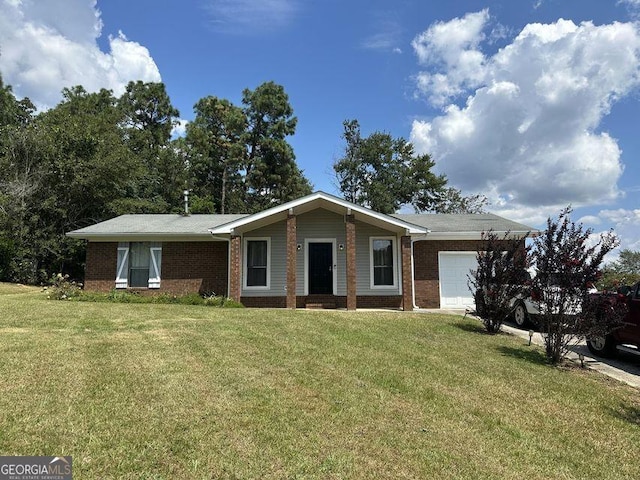 ranch-style house with a front lawn and a garage