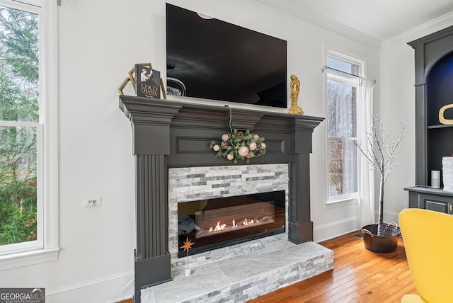 sitting room featuring hardwood / wood-style flooring and crown molding