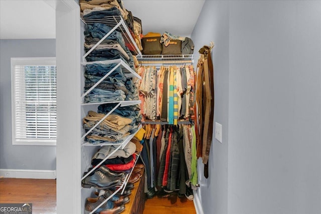 spacious closet featuring wood finished floors