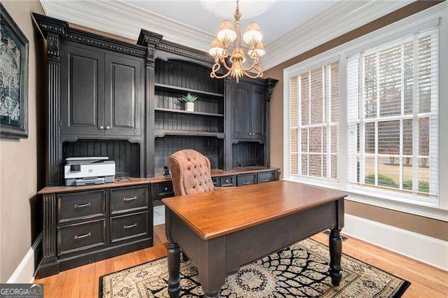 3201 Hobsons Ridge Trl NW, Acworth, GA 30101 - office space featuring a chandelier, ornamental molding, and light wood-type flooring