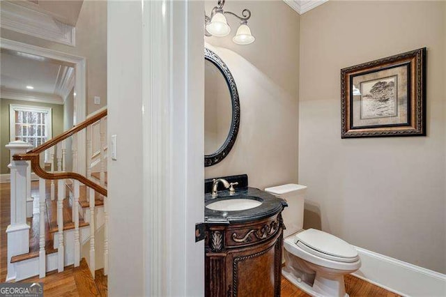3201 Hobsons Ridge Trl NW, Acworth, GA 30101 - half bath with crown molding, wood finished floors, and vanity