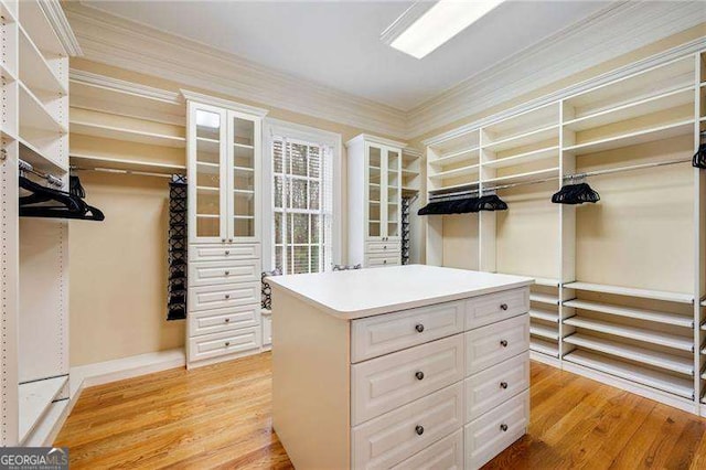 spacious closet with light hardwood / wood-style flooring