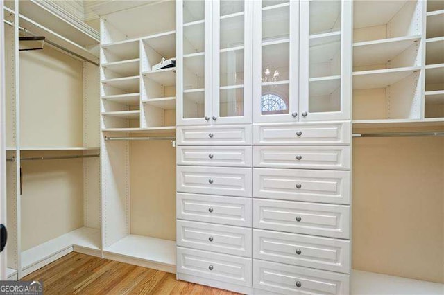 spacious closet with light hardwood / wood-style flooring