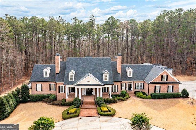 3201 Hobsons Ridge Trl NW, Acworth, GA 30101 - view of front facade featuring a chimney and a forest view