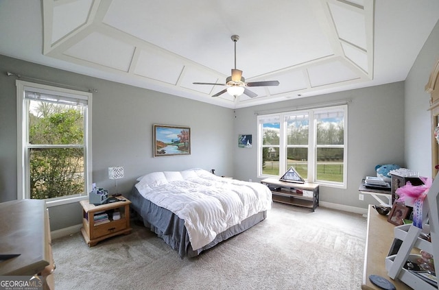 bedroom featuring carpet flooring and ceiling fan