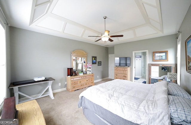 bedroom with ceiling fan and carpet