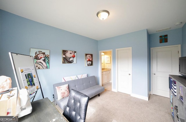 living room featuring light colored carpet