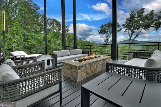 415 Green Ridge Trl, Blue Ridge, GA 30513 - wooden deck featuring an outdoor living space with a fire pit
