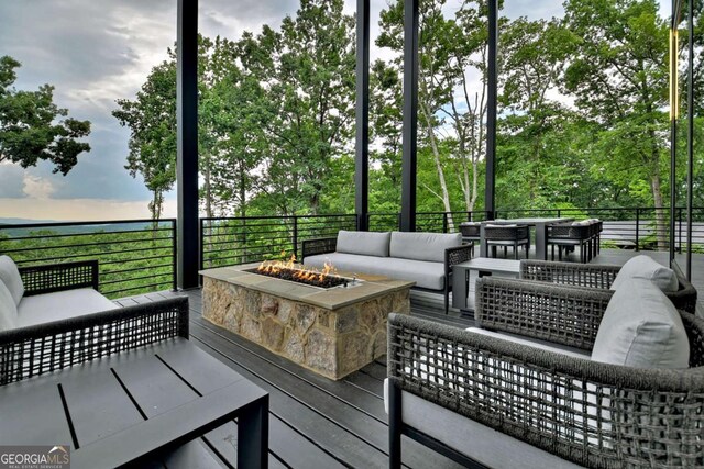 415 Green Ridge Trl, Blue Ridge, GA 30513 - wooden deck featuring an outdoor living space with a fire pit
