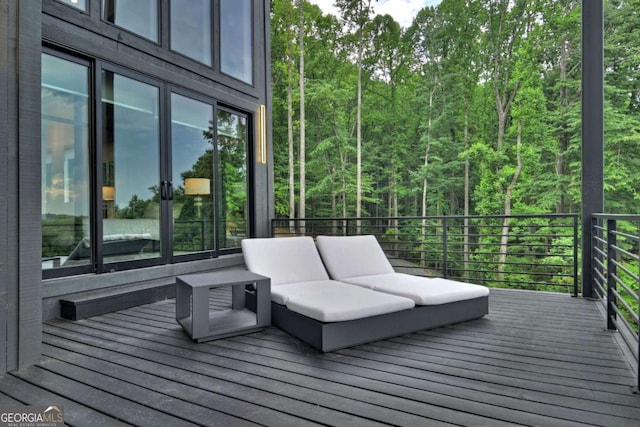 415 Green Ridge Trl, Blue Ridge, GA 30513 - wooden terrace featuring an outdoor living space