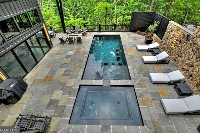 415 Green Ridge Trl, Blue Ridge, GA 30513 - view of pool with a patio area, an in ground hot tub, and a fire pit