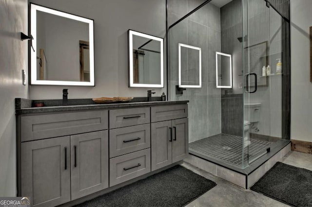 415 Green Ridge Trl, Blue Ridge, GA 30513 - bathroom with vanity, a shower with door, and toilet
