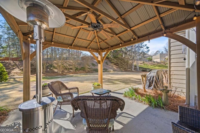 view of patio / terrace featuring a gazebo and ceiling fan