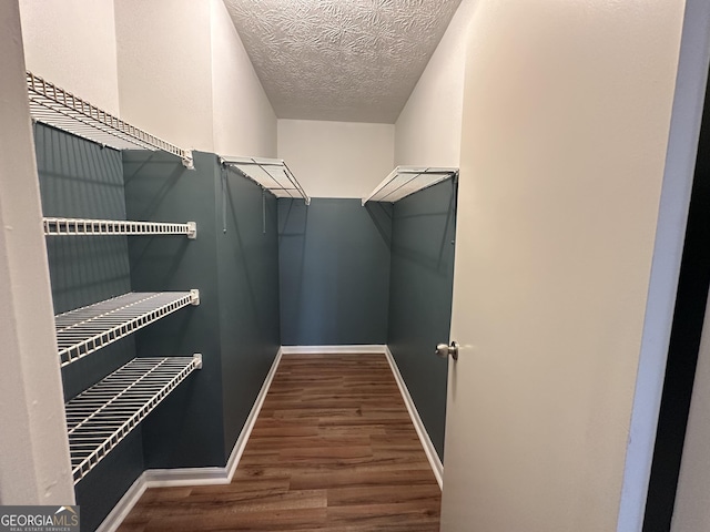 walk in closet with wood finished floors