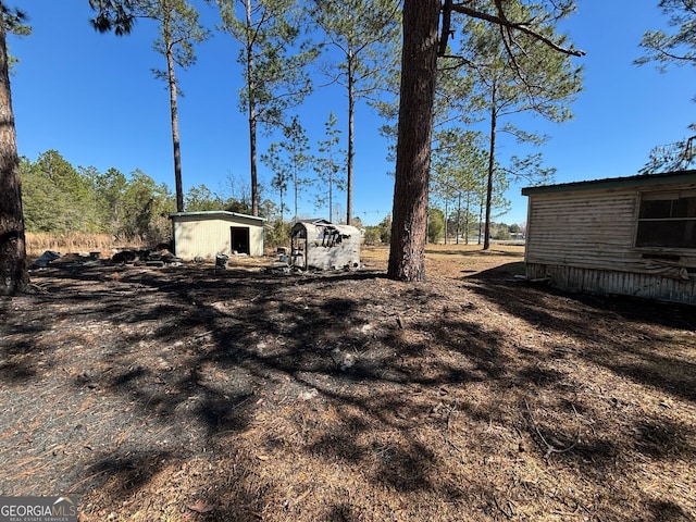 view of yard featuring a shed