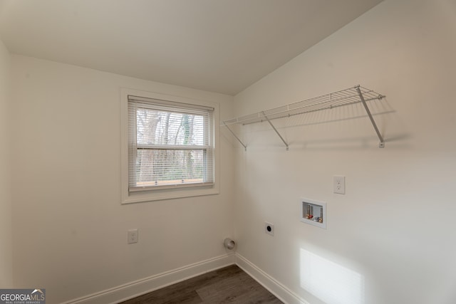 clothes washing area featuring hookup for an electric dryer, washer hookup, and dark hardwood / wood-style floors