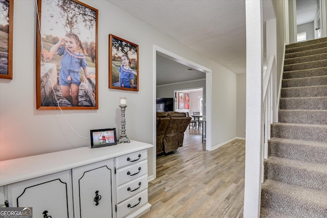 interior space featuring light hardwood / wood-style floors and a textured ceiling