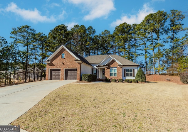 view of front facade with a front lawn and a garage