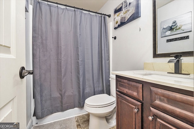 224 Jester Ct, Mcdonough, GA 30252 - bathroom with toilet, shower / bath combo with shower curtain, and vanity