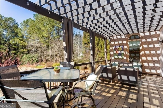 wooden terrace featuring a pergola