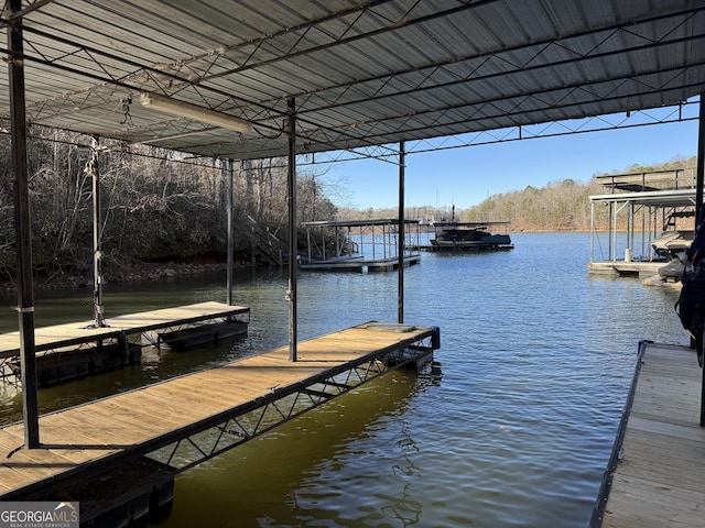 view of dock featuring a water view