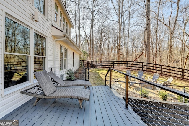wooden terrace featuring a fenced backyard