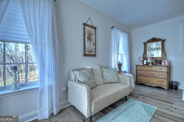 sitting room with light hardwood / wood-style flooring