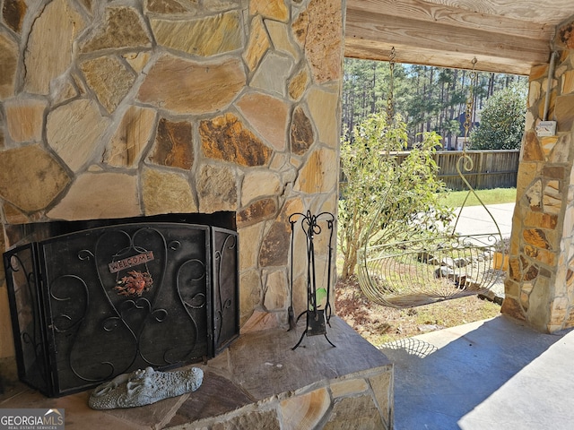 room details featuring a fireplace