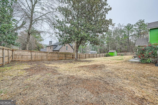 view of yard with a storage unit