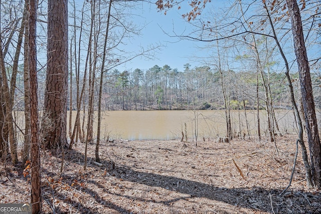 water view featuring a wooded view