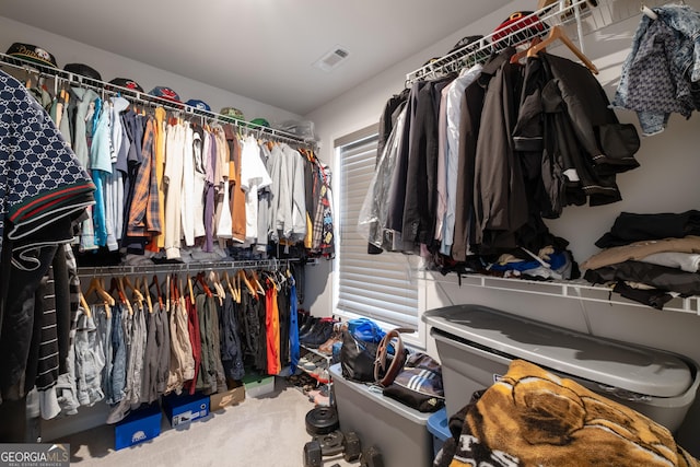 spacious closet with visible vents and carpet flooring