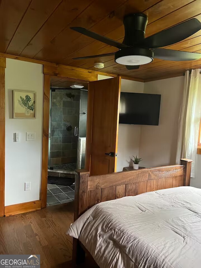 bedroom featuring dark wood-type flooring and wood ceiling