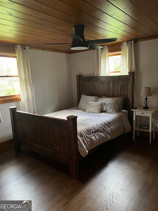 bedroom featuring wood-type flooring and wood ceiling