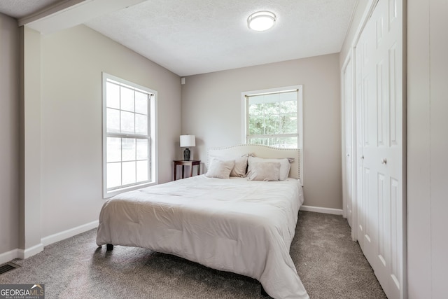 4419 New Kings Bridge Rd, Nicholson, GA 30565 - carpeted bedroom featuring baseboards, a closet, and a textured ceiling
