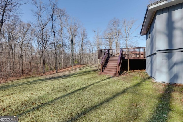4419 New Kings Bridge Rd, Nicholson, GA 30565 - view of grassy yard featuring stairs and a wooden deck