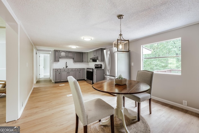 4419 New Kings Bridge Rd, Nicholson, GA 30565 - dining space with light wood-style floors, a textured ceiling, and baseboards