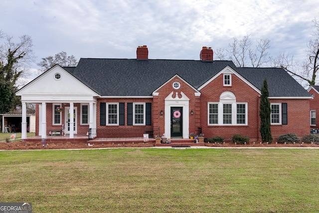 view of front facade with a front lawn and a porch