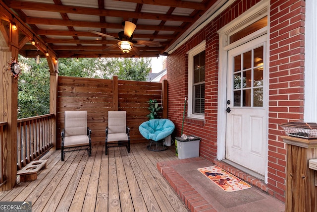 wooden terrace with ceiling fan