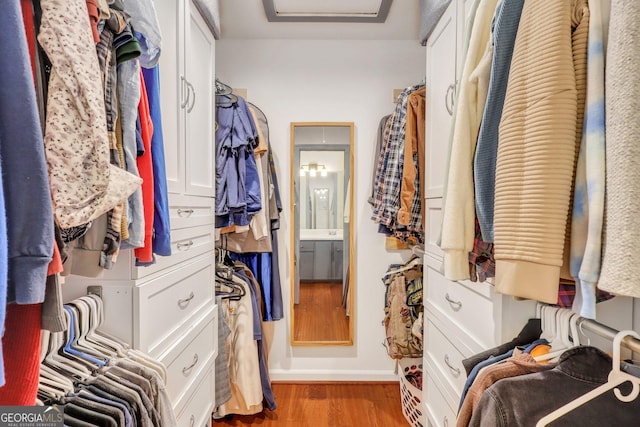 walk in closet featuring light wood-type flooring