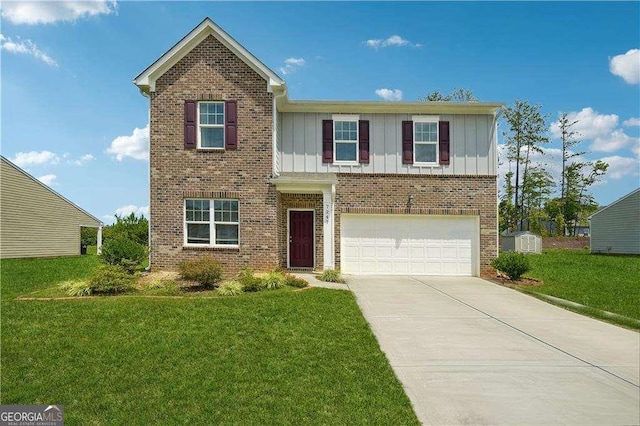 front facade with a front lawn and a garage