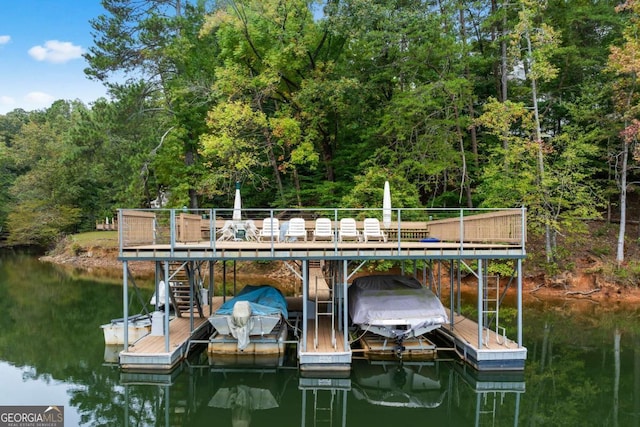 dock area featuring a water view and boat lift