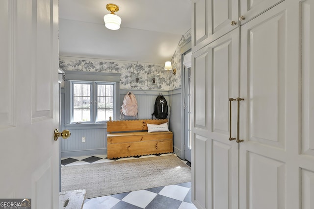 mudroom with lofted ceiling