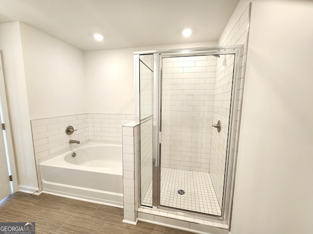 26 Russet Way Lot 61, Newnan, GA 30263 - full bathroom featuring a bath, a shower stall, and recessed lighting