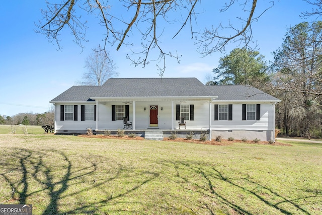 view of front of property with covered porch and a front yard