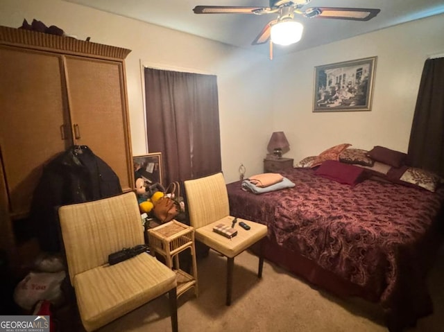 bedroom with carpet flooring and ceiling fan