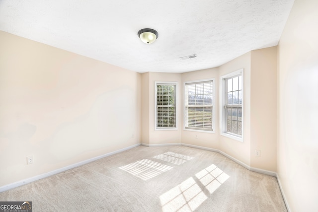 carpeted empty room with a textured ceiling