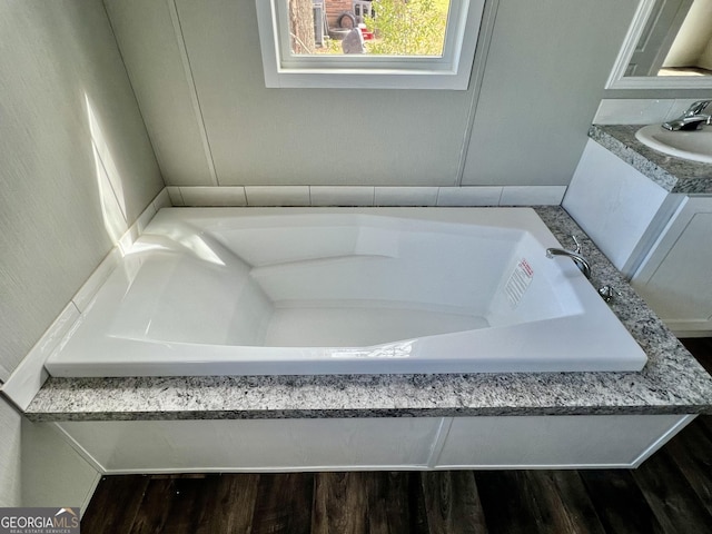 bathroom featuring wood-type flooring and vanity