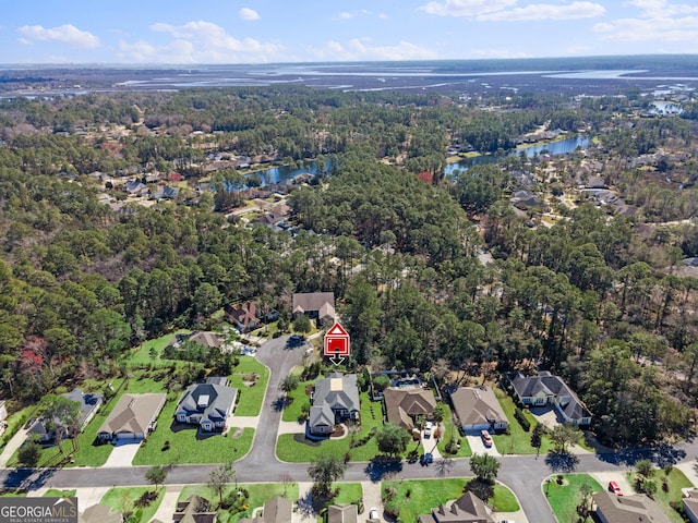 aerial view with a water view